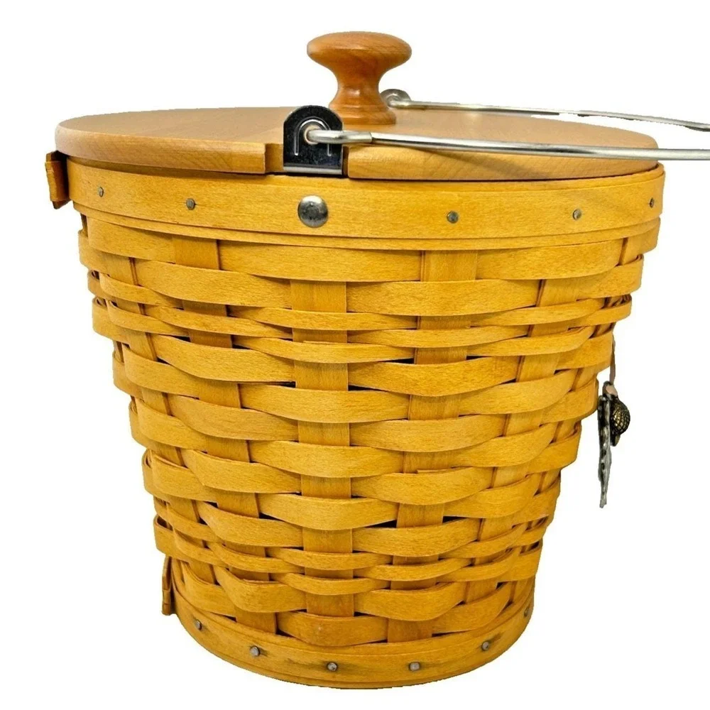 Longaberger AUTUMN PAIL Basket Protector Lid Tie-On & Falling Leaves Liner 2002
